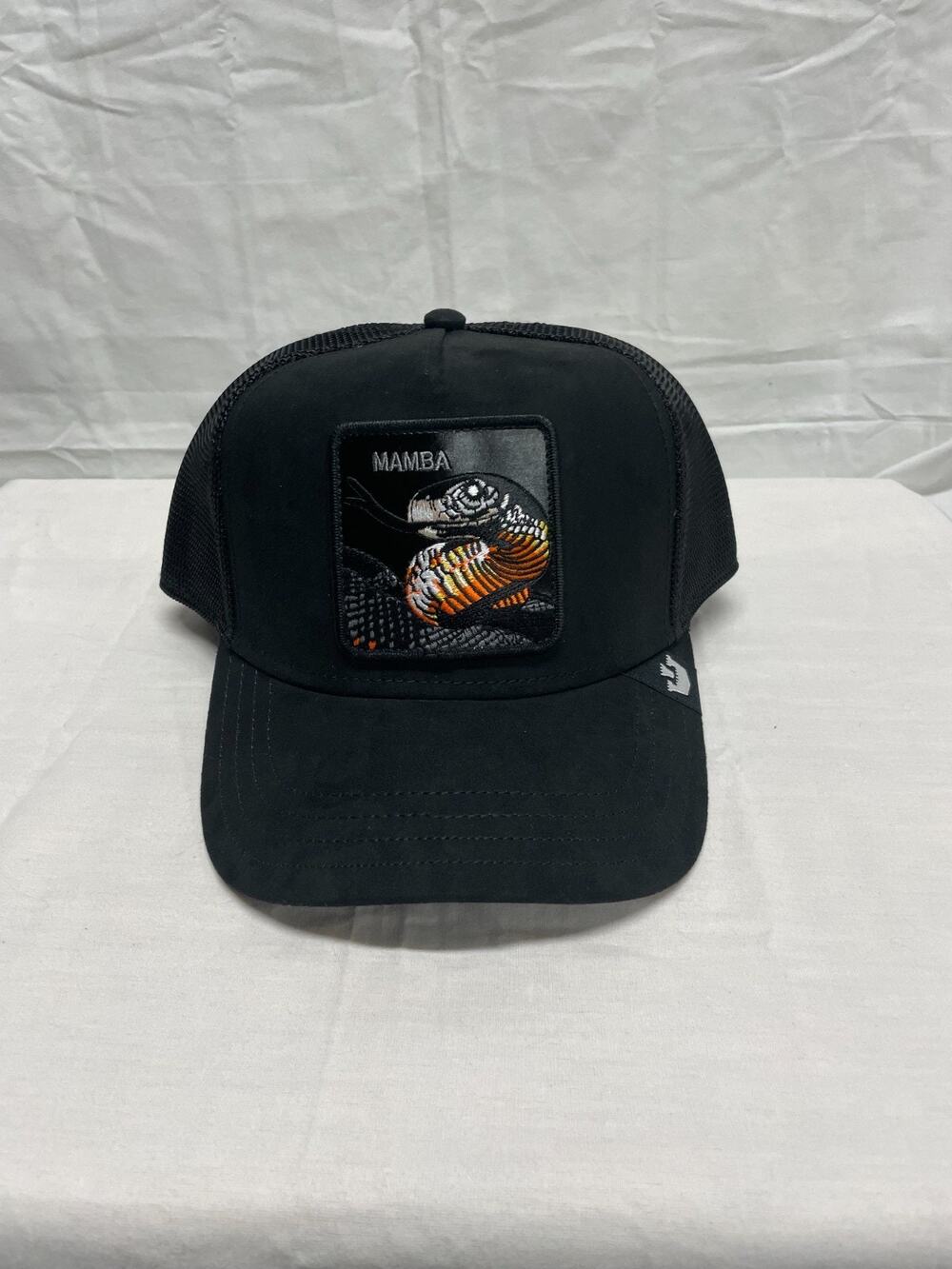 Goorin Bros Black Suede Leather MAMBA Snake Embroidered Trucker Snapback Hat NWT